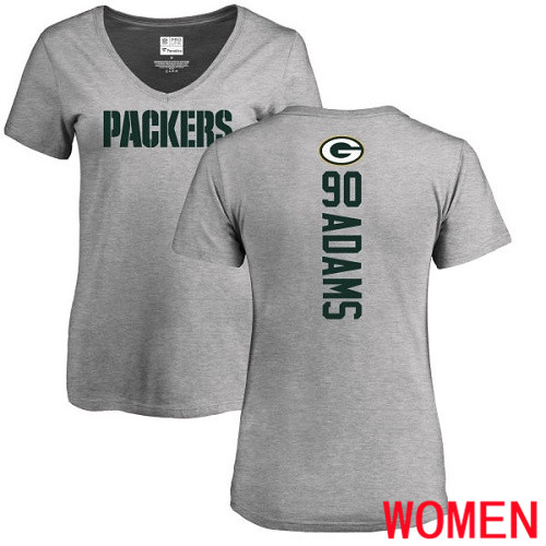 Green Bay Packers Ash Women #90 Adams Montravius Backer V-Neck Nike NFL T Shirt->nfl t-shirts->Sports Accessory